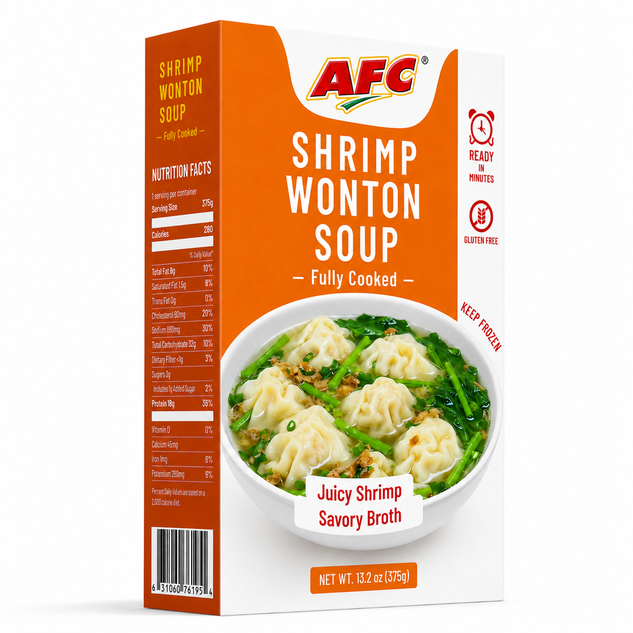 AFC Shrimp Wonton Soup package on white background