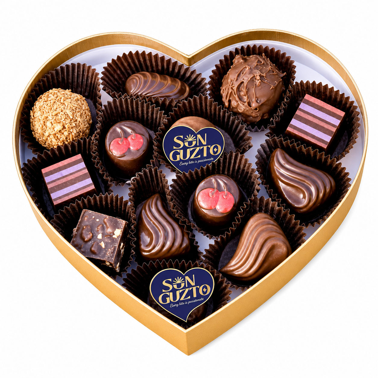 Sun Guzto Sun Guzto Heart-Shaped Assorted Chocolate Gift Box package on white background