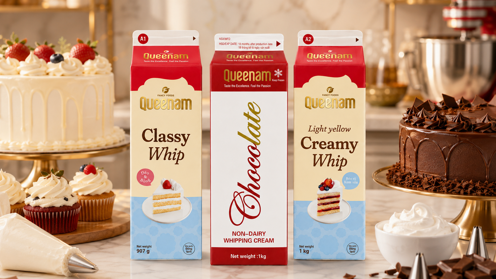 Queenam topping and whipping cream products