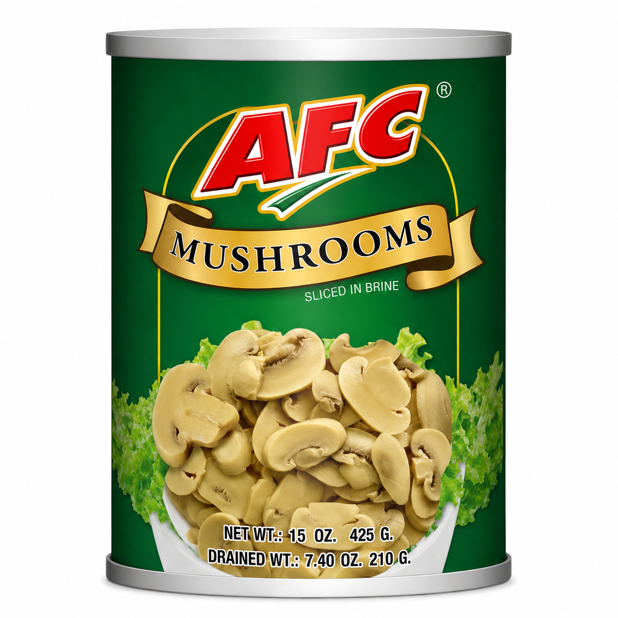 AFC Mushrooms Sliced in Brine can, Net Wt. 15 oz (425 g)